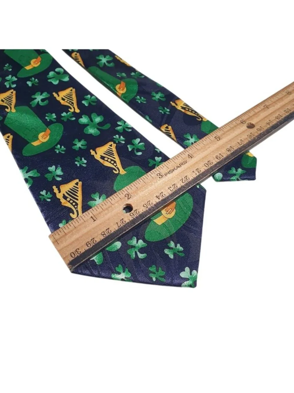 Fratello Handmade Mens St Patricks Day Tie Green Shamrocks Harps Navy Party